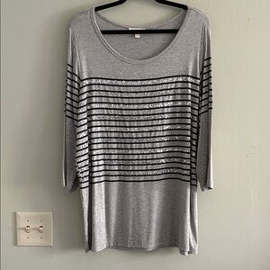 Loralette Silver and Black Striped Long Sleeve Tee